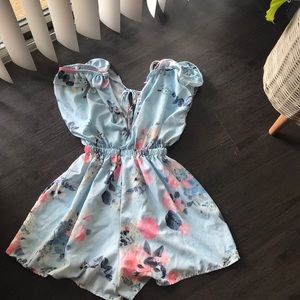 Silky blue floral romper - FREE SHIP